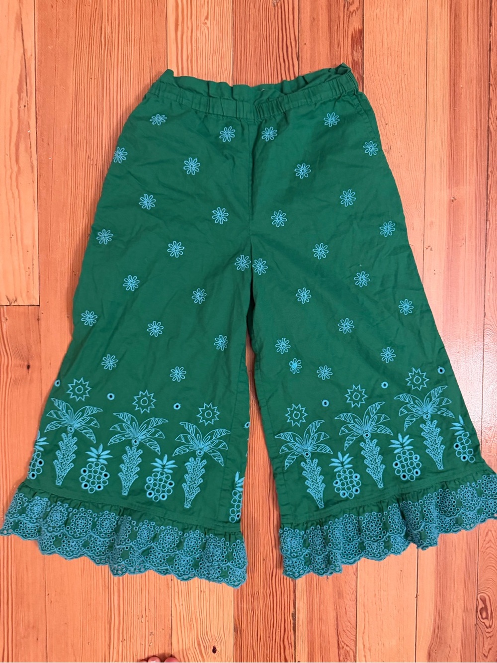 Mini Boden Green Eyelet Wideleg Pant Size 7